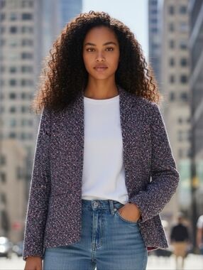 J. Crew Navy Tweed Open-Front Blazer